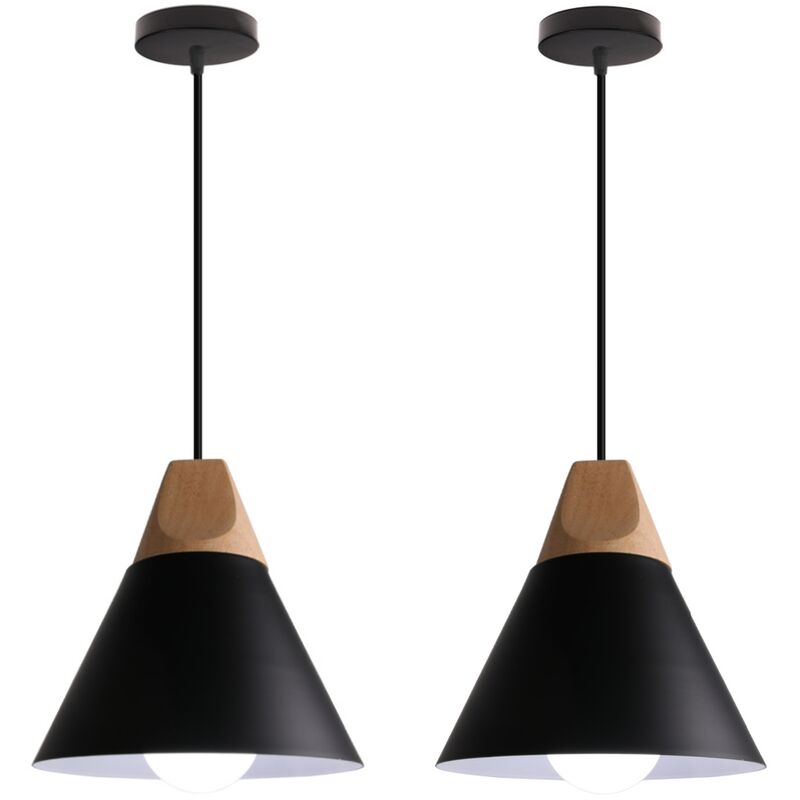 

2 pcs lámpara colgante industrial creativo madera maciza dormitorio sala de estar candelabro decorativo(Negro) - Negro