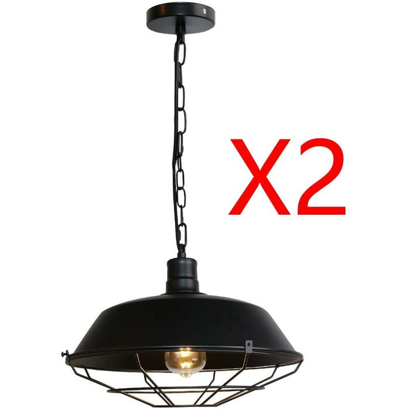 

2 pcs lámpara colgantes ajustable creativa moderna E27 retro industrial metal tapa olla bar restaurant cafe Ø360mm Negro - Negro