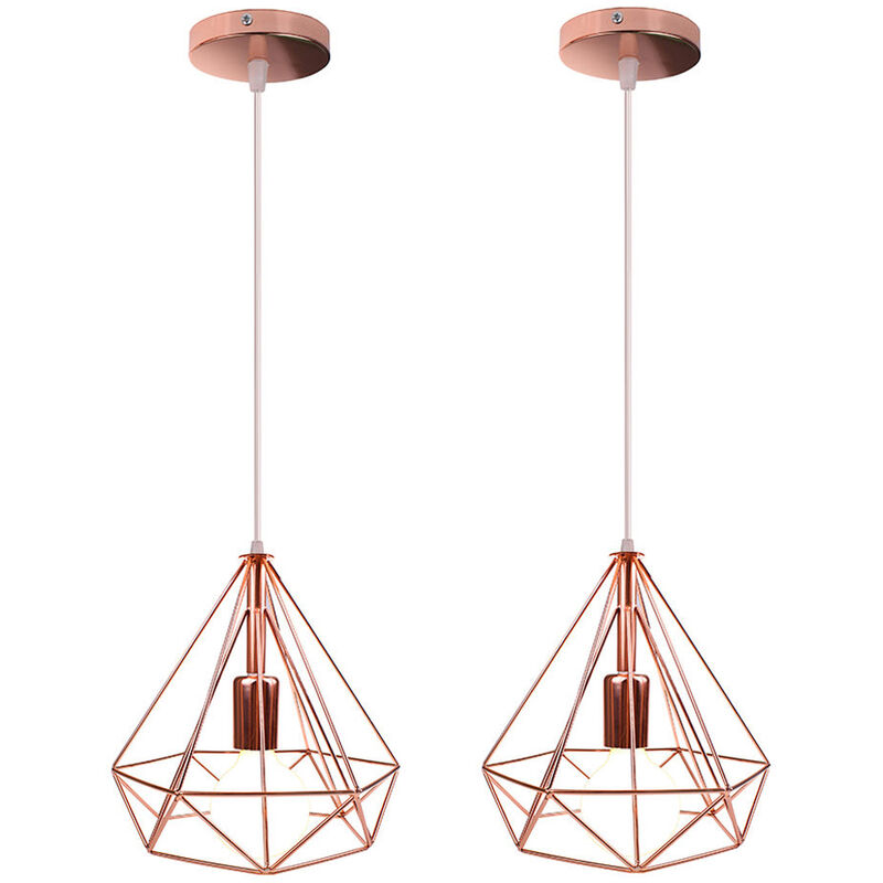 

Wottes - 2 pcs lámpara colgante jaula hierro forjado industrial retro, individualidad creativa iluminación bar baño sala de estar luz Ø25cm - Oro rosa