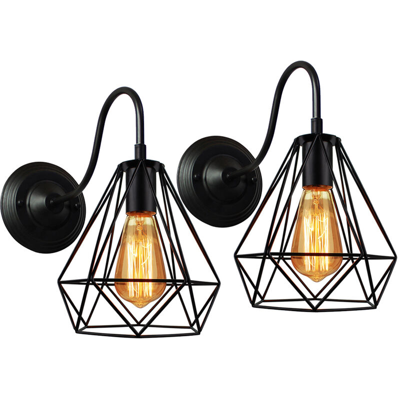

Wottes - 2 pcs lámpara pared E27 individualidad creativa industrial vintage metal bar cocina iluminación decorativa luces Ø20cm - Negro