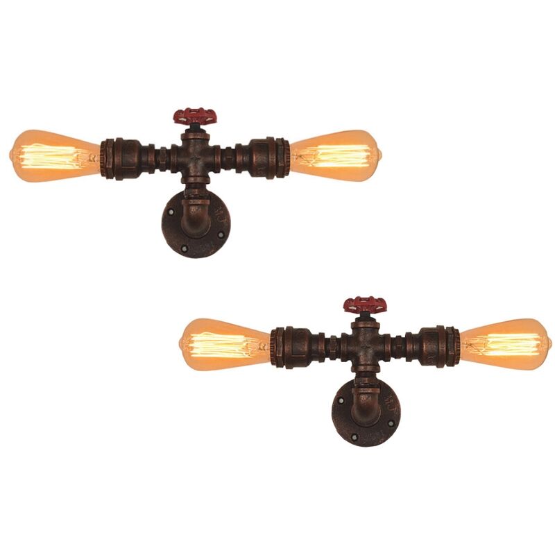 

Wottes - 2 pcs lámpara de pared industrial steam punk, apliques pared de tubería agua de metal bar café de suspensión baño pasillo 2 luces Bronce