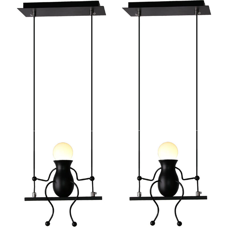 Wottes - 2 pcs lámpara de pared minimalista dibujos animados humanoide creativo lámparade de pared arte decorativo moderno apiques de pared - Negro