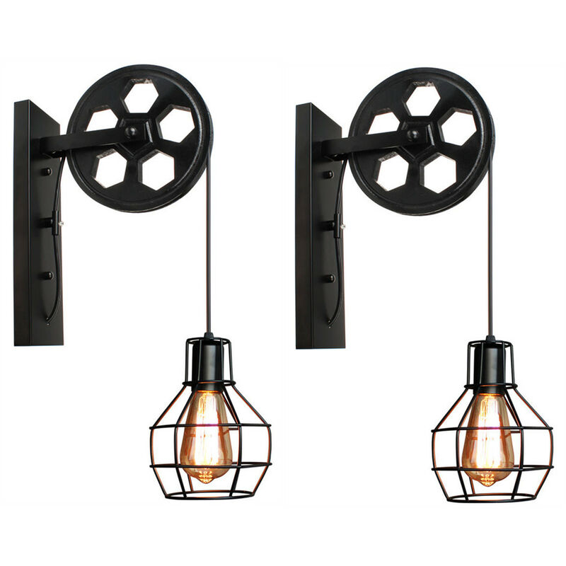 

2 pcs lámparas de pared de jaula metal industrial retro luz de hierro sala estar balcón iluminación luce Negro - Negro