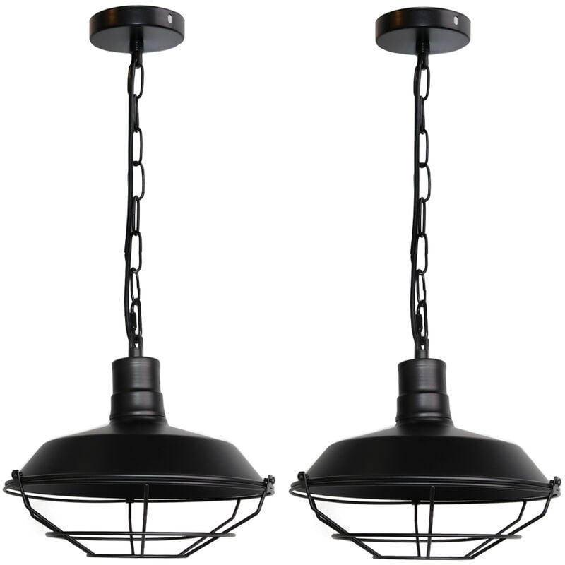 

2 pcs luces colgantes tapa olla metal industrial,iluminación restaurante bar ajustable arte creativo retro Ø26cm - Negro - Negro