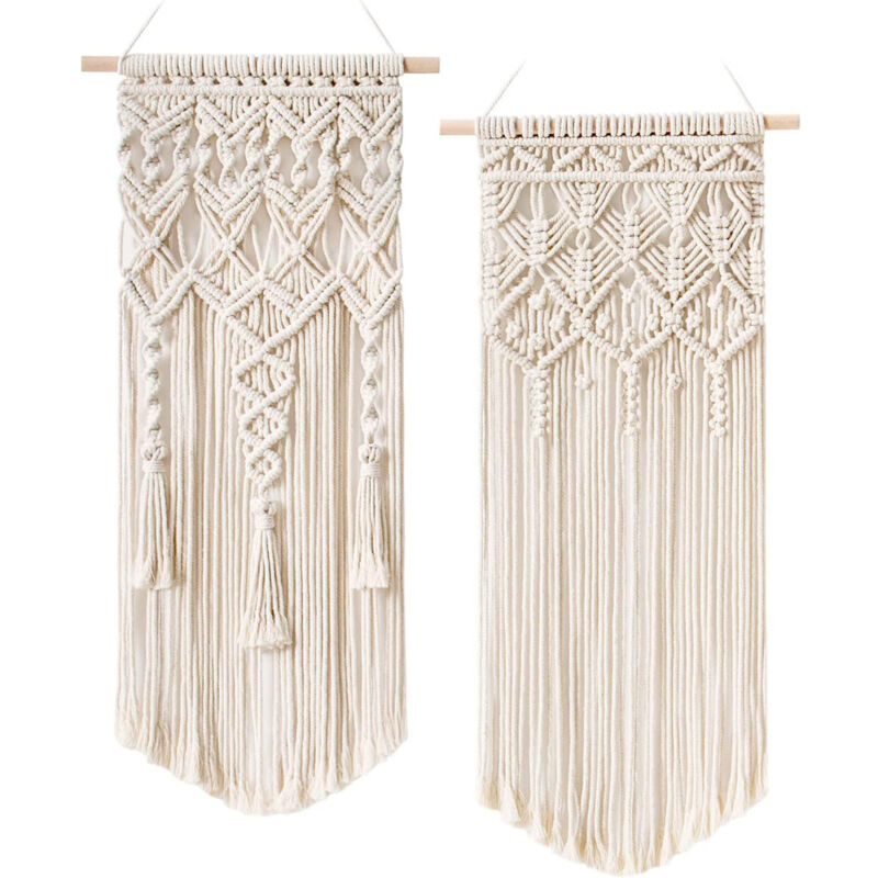 2 Pcs Macramé Tenture murale Boho Deco Chic Tapisserie tissée - Belle chambre d'appartement Décoration de chambre d'appartement de mariage Décoration