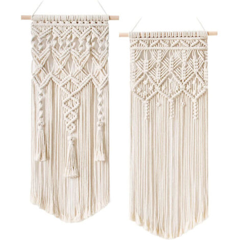 2 Pcs Macramé Tenture murale Boho Deco Chic Tapisserie tissée - Belle chambre d'appartement Décoration de chambre d'appartement de mariage Décoration d'intérieur, 75cm (L) x 35cm (W)