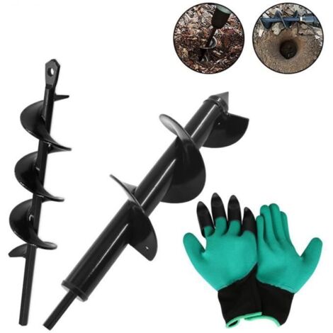 2 Pcs Mèche Jardin tarière + Gants Outil de Jardinage pour Faire Trou Planter des Arbres, arbustes, Outils de plantation et jardin