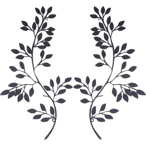 2 Pcs Métal Arbre Feuille Décoration Murale Vigne Olivier Feuille Mur Art Tentures Fer Noir Cadeau Décorations pour Intérieur Extérieur Chambre Salon
