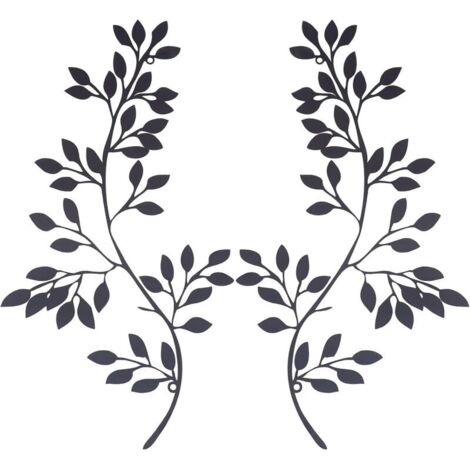 2 Pcs Métal Arbre Feuille Décoration Murale Vigne Olivier Feuille Mur Art Tentures Fer Noir Cadeau Décorations pour Intérieur Extérieur Chambre Salon Pendaison de Crémaillère Café