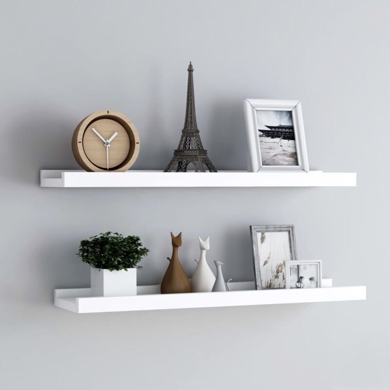 2 pcs Meuble de Rangement,Étagères à rebord pour cadre photo Blanc 80x9x3 cm mdf CFW89179