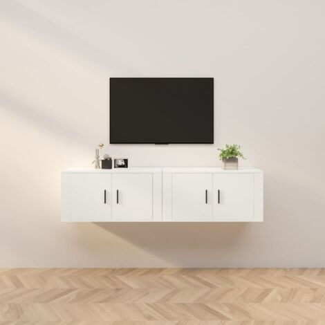 2 pcs Meubles TV muraux, Banc TV, Meuble TV suspendu, Lowboard blanc 80x34,5x40 cm YHJ21650