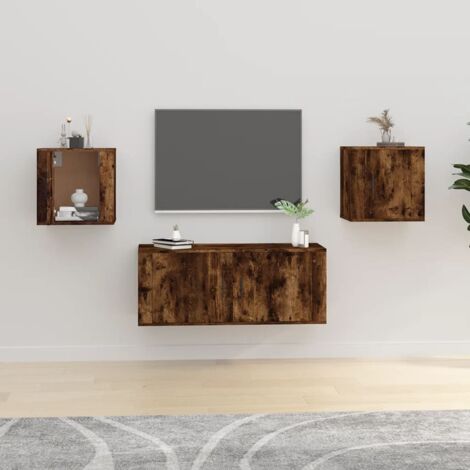 2 pcs Meubles TV muraux, Banc TV, Meuble TV suspendu, Lowboard chêne fumé 40x34,5x40 cm YHJ52318