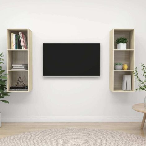 2 pcs Meubles TV muraux, Banc TV, Meuble TV suspendu, Lowboard chêne sonoma Aggloméré YHJ58566