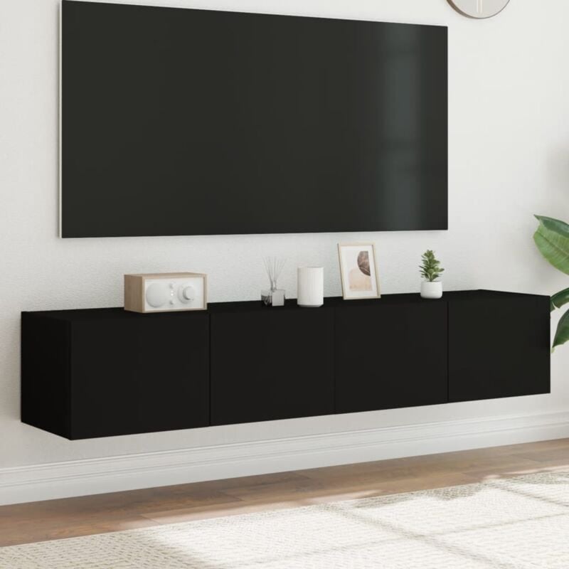 Design In - 2 pcs Meubles tv muraux,Meuble de Rangement,Banc tv avec lumières led noir 80x35x31 cm CFW450537