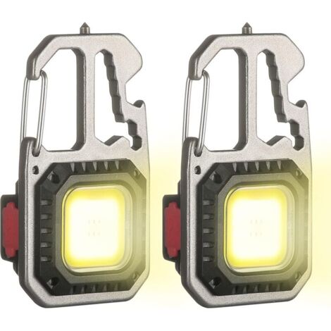 2 PCS Mini lampe de Travail d'inspection LED Rechargeable COB Portable Petites Porte Porte-clés Lampes,6 modes, avec support pliant ouvre-bouteille base aimantée,pour Camping/Réparation [Classe énergé