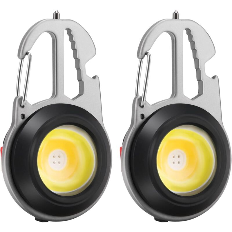 2 PCS Mini lampe de Travail d'inspection LED Rechargeable COB Portable Petites Porte Porte-clés Lampes,6 modes, avec support pliant ouvre-bouteille