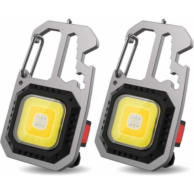 RHG 2 PCS Mini Lampe de Travail Portable 7 Modes Porte-clés Lampe de Poche Étanche Lampes d'inspection Rechargeable, avec Ouvre-Bouteille, Base