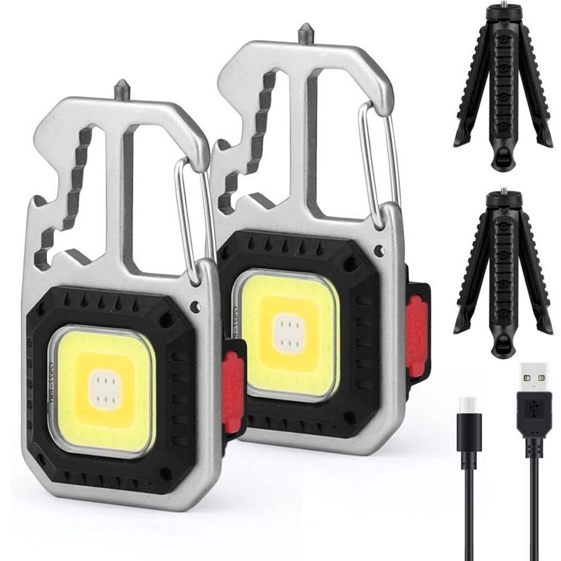Beijiyi - 2 pcs Mini Lampe de Travail Portable,Porte-clés Lampe de Poche Étanche Lampes d'inspection Rechargeable, Base Magnétique pour Camping