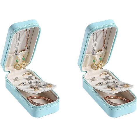 2 PCS mini petite boîte de rangement de bijoux en cuir PU de voyage (bleu)