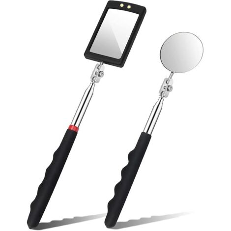 2 Pcs Miroir d'inspection télescopique éclairé, Flexible et rétractable, à LED, pour Automobile, Miroir Dentaire Rond avec Outils de Capture de lumière