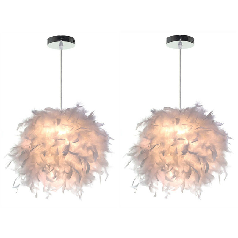Wottes - 2 pcs Modern Creativity Feather Pendant Lamp, E27 Decorative Lighting Chandelier Living Room Bedroom White - White