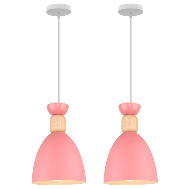 2 Pcs Modern Pendant Lights Metal Macaron Kitchen Restaurant Creative Chandelier (Pink) - Rosa