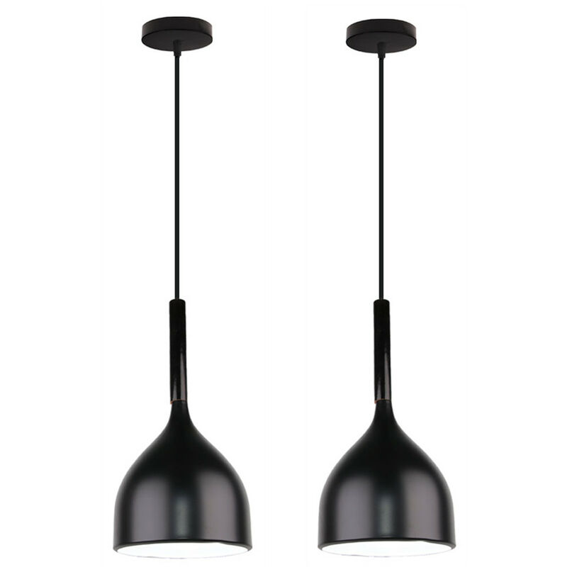 Wottes - 2 Pcs Modern Simple Creative Iron Art Chandelier Decorative Pendant Light Fixture E27 (Black) - Nero