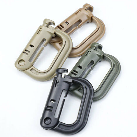 2 pcs Mousqueton D-Lock Plastique Clip Anneau Mousqueton Boucle Mousqueton Porte-clés ITW Attache Couverture Boucle (Kaki)
