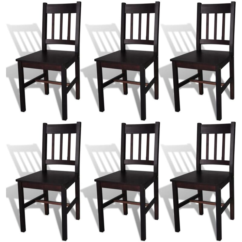 Vidaxl - Dining Chairs 6 pcs Dark Brown Pinewood