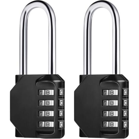 2 Pcs (Noir) Cadenas Code 4 Chiffres Long, Alliage de Zinc Cadenas à Combinaison Antirouille Cadenas Casier Code pour Placard Gym Garage
