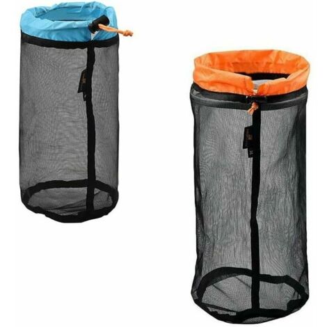 2 PCS Noir Sac Filet de Nylon,Ultralight Sacs Maille,Petit Sacs Maille Cordon Sac de Rangement,Camping Randonnée Maille Pochette(S+M)