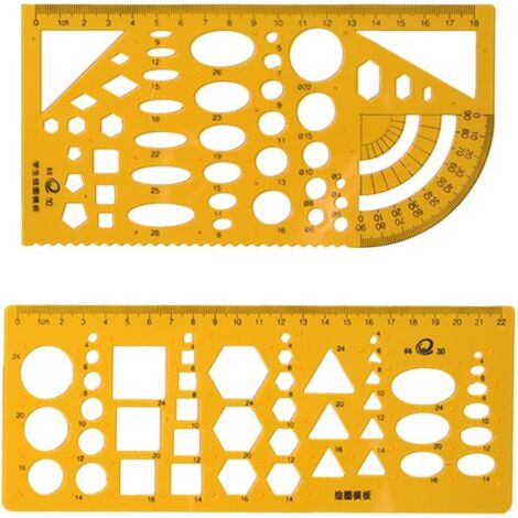 2 pcs Normographe pour Croquis et Schémas - Trace-Formes Technic - Pochoir Cercles, Triangles, Carrés, Rectangles - Formes diverses Géométriques Tailles Diverses - Gabarit Antichoc