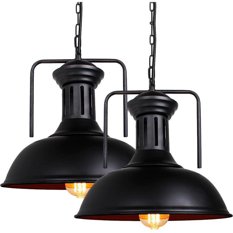 Wottes - 2 pcs Nostalgic Wrought Iron Creative Lampshade Pendant Light, Ø33cm E27 Restaurant Adjustable Decorative Light - Black