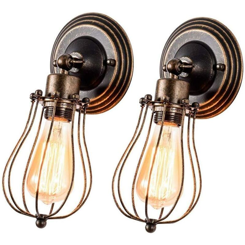 Wottes - 2 pcs Old Fashioned Industrial Wall Lamp, Adjustable Metal Wall Sconce Living Room Cafe Loft Rust - Rust