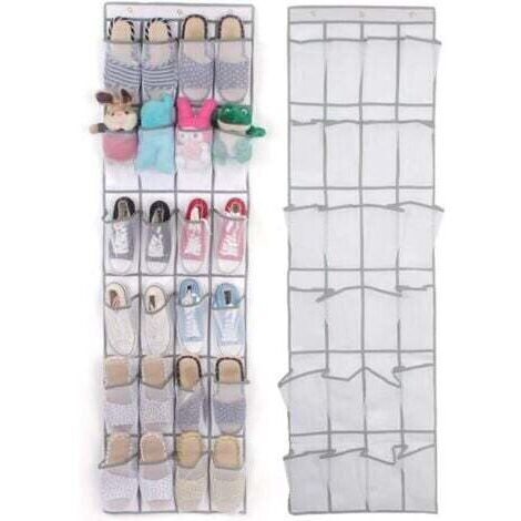 2 PCS Organiseur de Chaussures à Suspendre 24 poches (Blanc) Range-chaussures à Suspendre sur la Porte Engrener Visible Pliable pour Chaussures Chaussettes Jouets Beauté Accessoires
