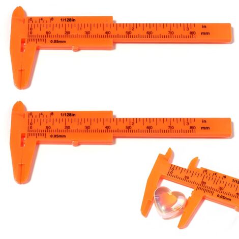 2 Pcs Outils de Jauge en Plastique Bricolage Calipers Mini Coulissante Vernier Calibre Outil Mesure Règle 80mm, Convient pour la Boutons, Jade, Bijoux (Orange) -