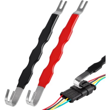 2 pcs Outils de Séparation de Connecteurs Electriques,Extracteur Universel de Bornes pour Câblage Automobile,Extracteur de Connecteurs Electriques pour Réparation Voitures,Camions,Motos (Rouge+Noir)