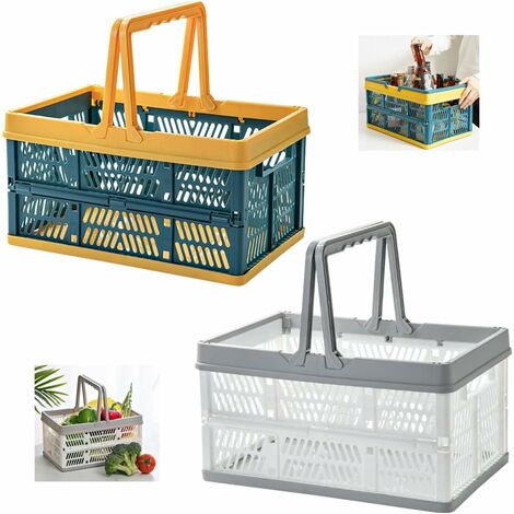 2 Pcs Panier Caisse de Rangement en Plastique Pliable, Boite Cagette en Plastique Pliable Avec Poignées Capacité de Charge de 5 kg, Empilable Exterieur Cuisine Transport Fruit Légumes (Large)