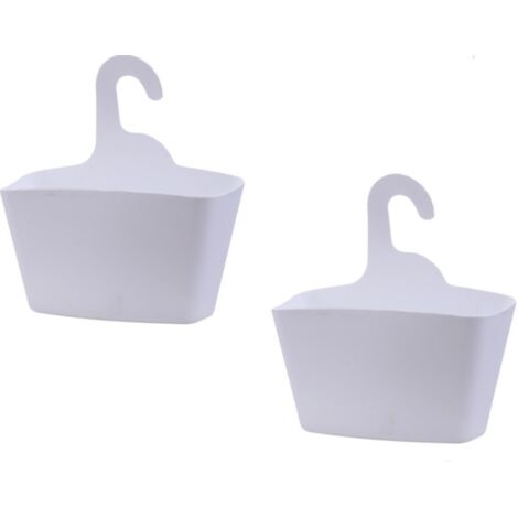 2 pcs Panier de douche avec crochet de suspension, Polypropylène, Panier multifonctionnel, Blanc