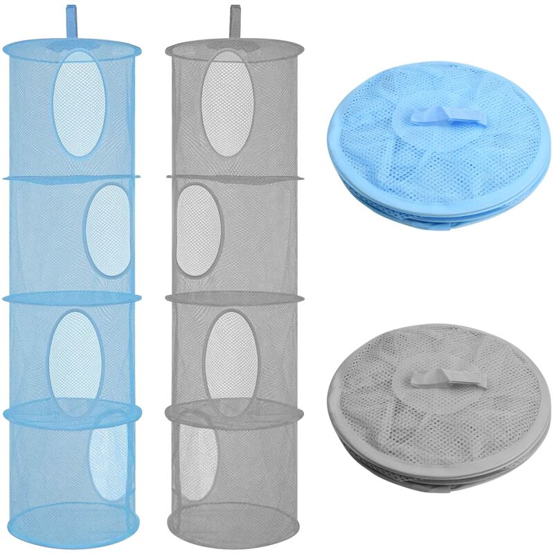 2 PCS Panier de Rangement Suspendu en Maille, Panier Pliable en Maille Organisateur De Rangement Pliable À 4 Niveaux Sac De Rangement De Jouet