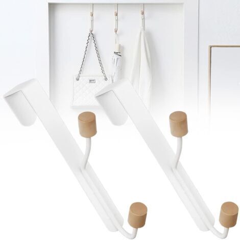 2 PCS Patères Doubles Crochet Seche Serviette Crochet de Porte sans Percage Patère de Porte à Suspendre pour Portes, Salles de Bains, Cuisines, Manteaux, Chapeaux(Blanc)