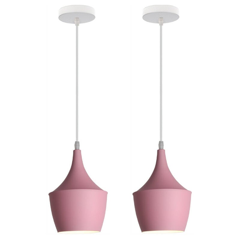 Wottes - 2 Pcs Pendant Lamp Modern Creative E27 Chandelier Iron Decorative Bedroom Living Room (Pink) - rosa