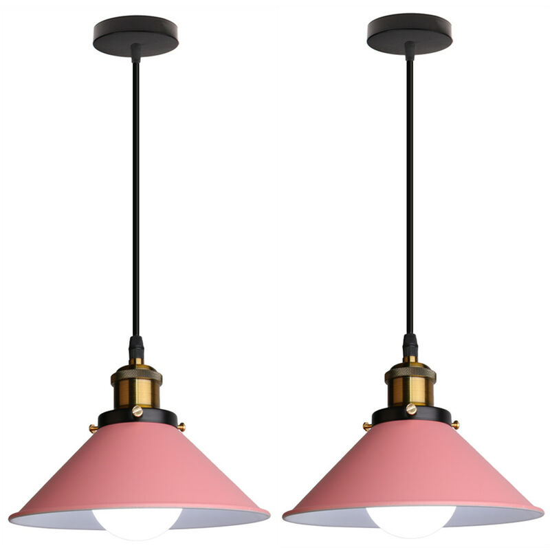 Wottes - 2 Pcs Pendant Light Fixture Creative Modern Minimalist Bedroom Living Room E27 Chandelier (Pink) - Rosa