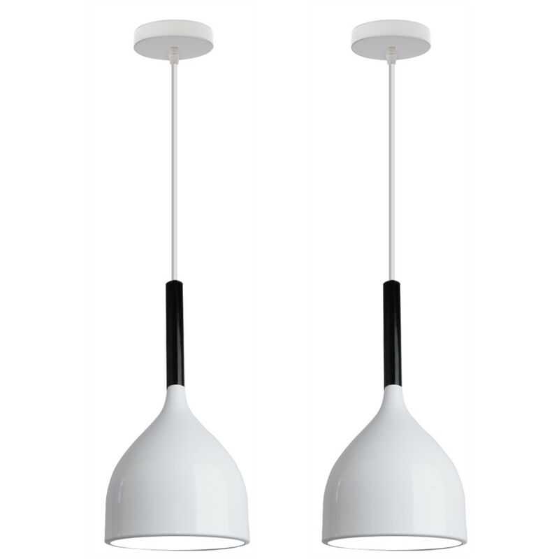 Wottes - 2 Pcs Pendant Light Fixture Minimalist Modern Creative Metal E27 Decorative Chandelier (White) - bianco