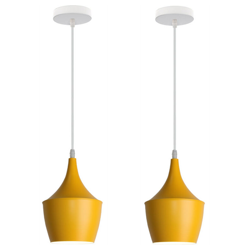 Wottes - 2 Pcs Pendant Light Fixture Modern Creative E27 Decorative Chandelier Iron Bedroom Living Room (Yellow) - giallo