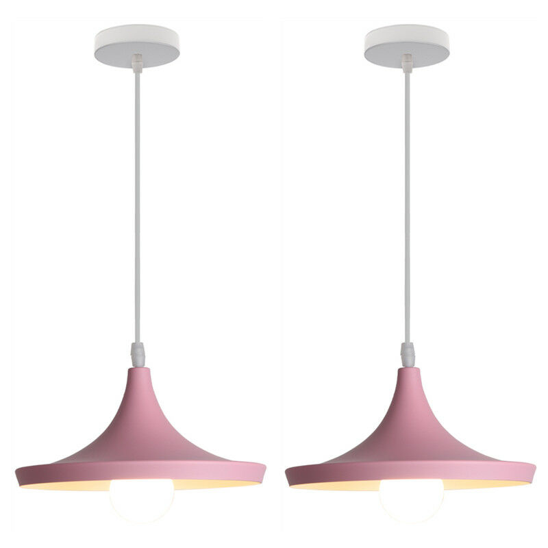 Wottes - 2 Pcs Pendant Light Fixture Modern Creative Wrought Iron E27 Decorative Chandelier Bedroom Living Room (Pink) - rosa