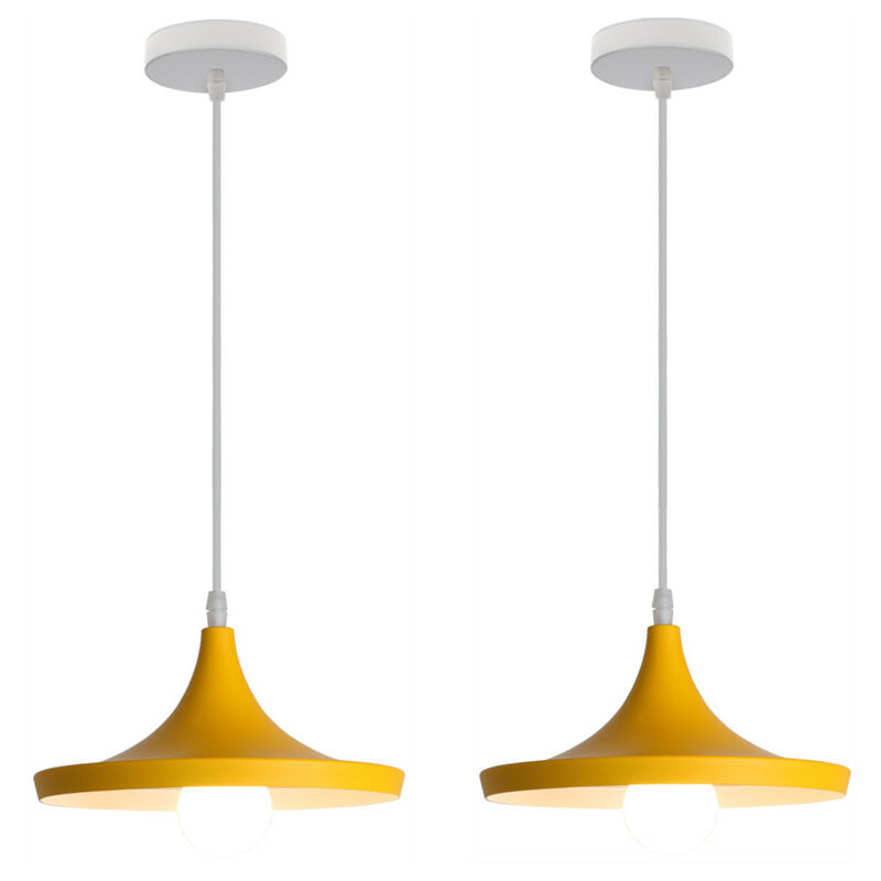 2 Pcs Pendant Light Fixture Modern Creative Wrought Iron E27 Decorative Chandelier Bedroom Living Room (Yellow) - giallo