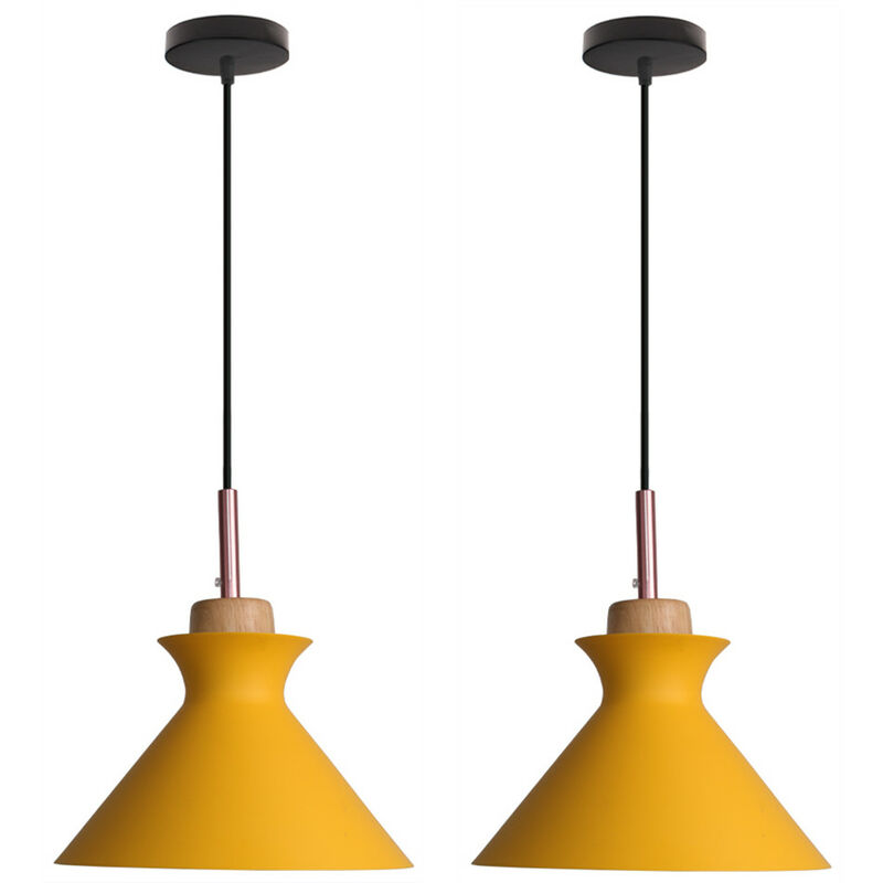 Wottes - 2 Pcs Pendant Light Industry Metal Vintage Creative Decoration Iron E27 Chandelier (Yellow) - giallo