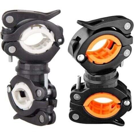 2 Pcs Pince à Vélo Lampe de Poche Orange et Blanc, Support d'éclairage de vélo Rotatif à 360°, Lampe de Poche pour Vélo, Universel Clip Lampe Torche Vélo Support de Fixation