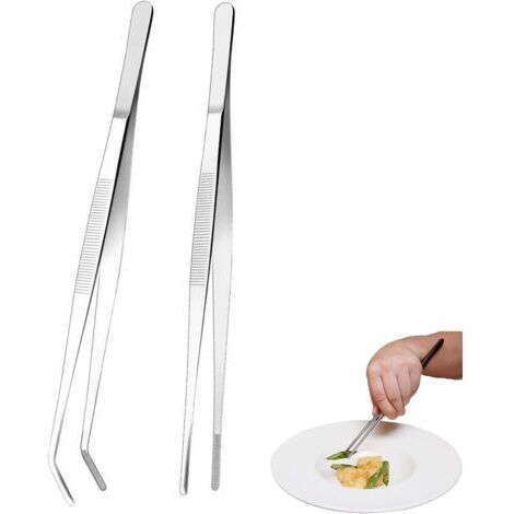 2 Pcs Pince Cuisine INOX, Pince Aquarium Longue Pince à Épiler Droite/Incurvée, Outils d'Aquarium et de Terrarium, Pinces d'alimentation
